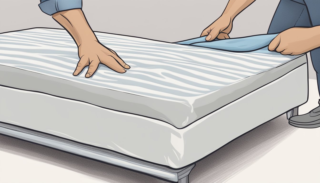 A hand smoothing a fitted sheet over a mattress, ensuring a snug and wrinkle-free fit