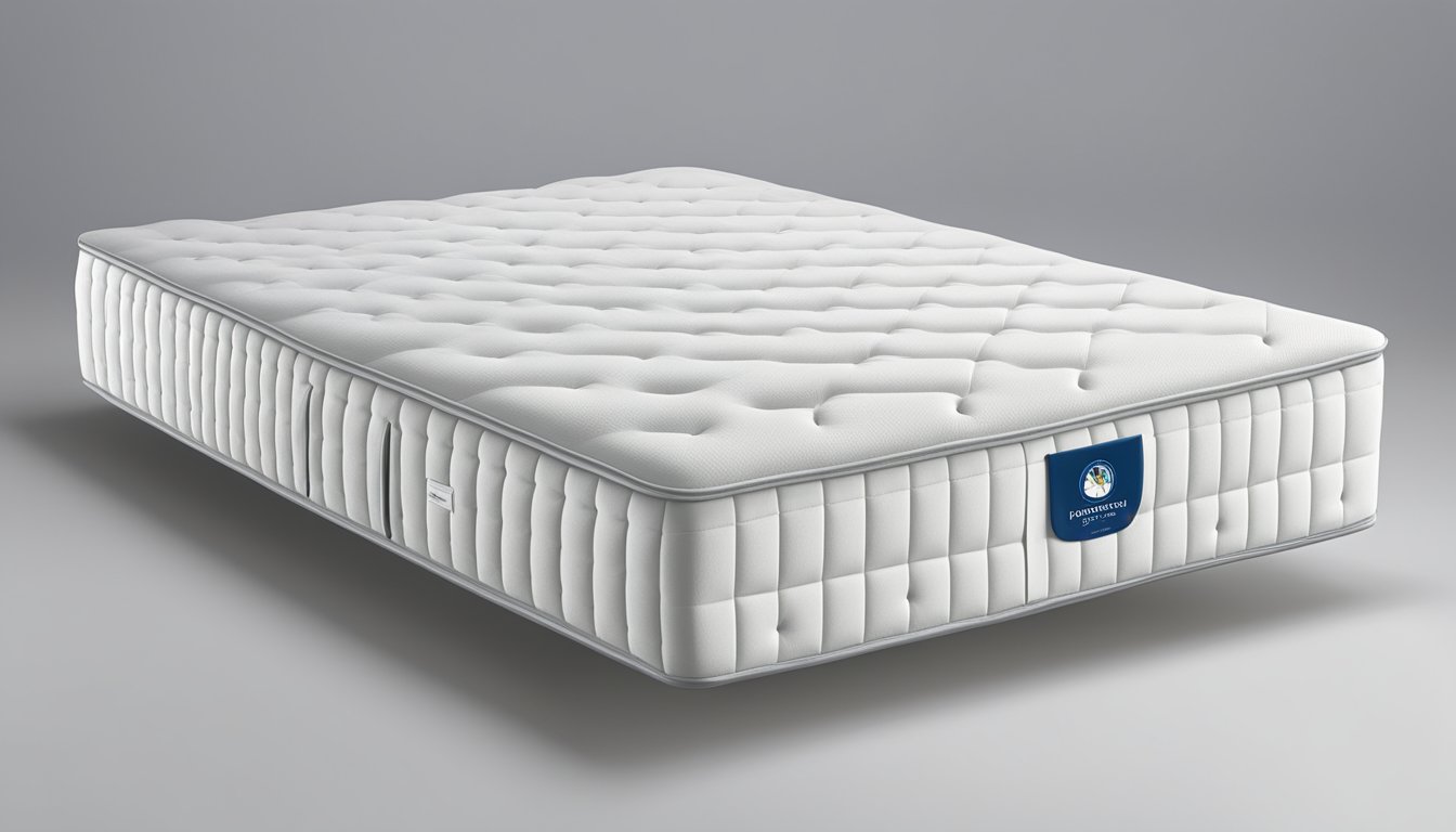 A foam mattress with a "Frequently Asked Questions" label prominently displayed