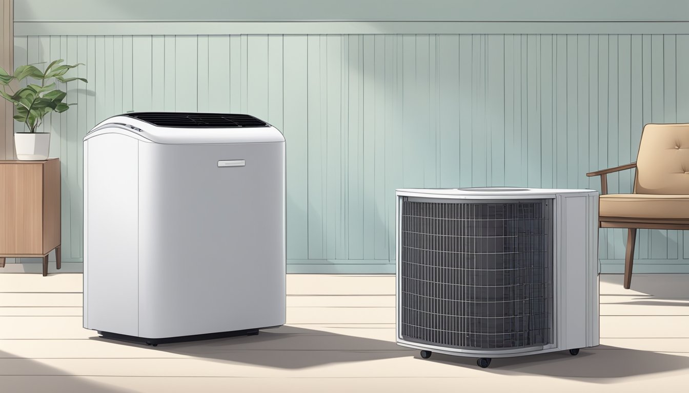 A person unboxes a large portable air conditioner, revealing its sleek design and powerful cooling capabilities