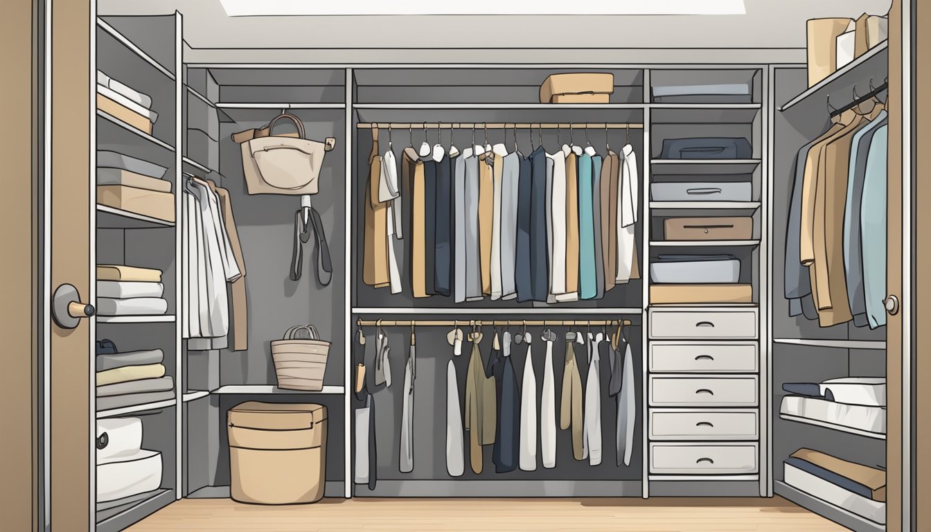 A closet filled with neatly organized shelves and hangers, labeled "Frequently Asked Questions" for easy access