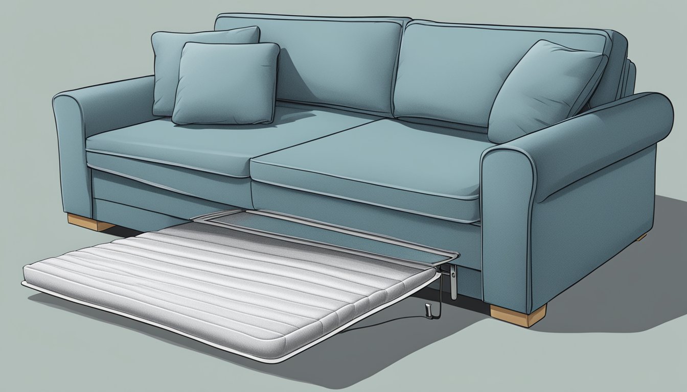 A sofa bed mattress unfolds from the couch, revealing its smooth, cushioned surface