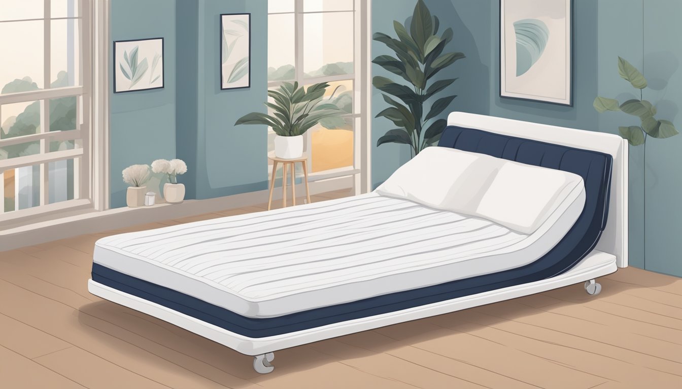 A mattress with a supportive, firm surface. A person lying comfortably on their back, with a slight curve in their spine