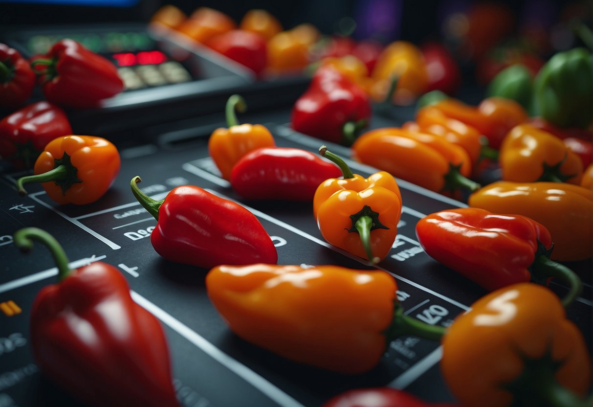 Bright red habanero peppers spin on a glowing online slot machine