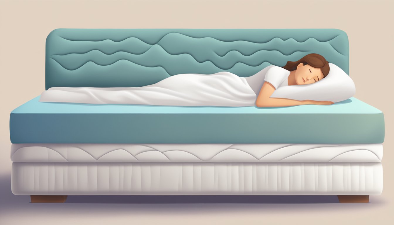 A mattress with a supportive structure and soft, comfortable surface. A person sleeping peacefully, with a relaxed and pain-free expression on their face