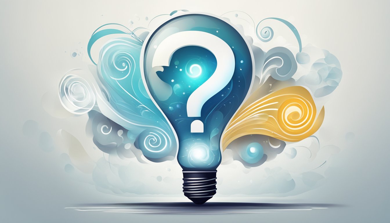 A lightbulb with a question mark inside, surrounded by swirling cool air