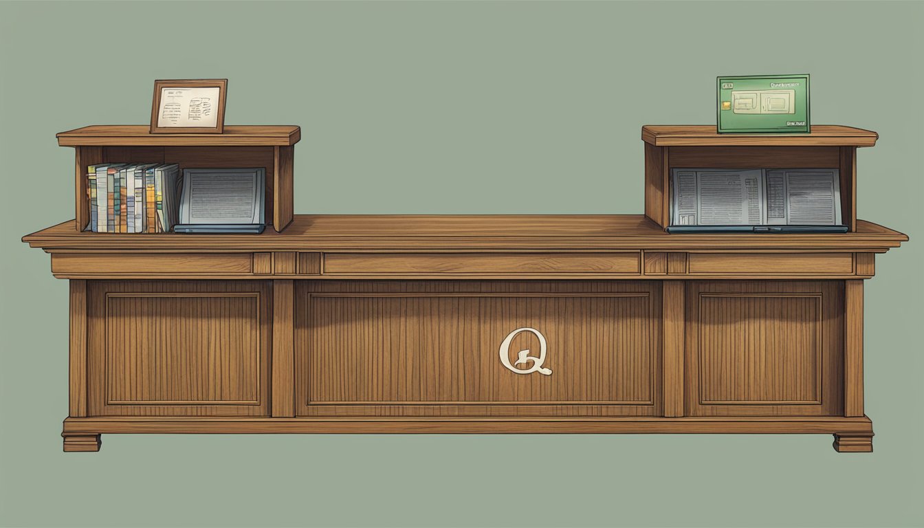 A teak console with a "Frequently Asked Questions" sign displayed prominently
