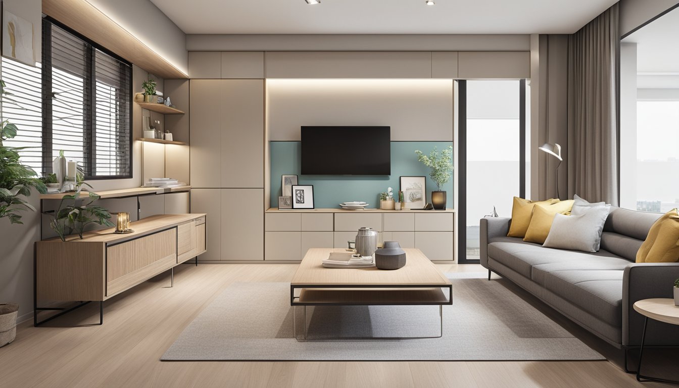 A resale HDB 3-room flat with modern design elements and aesthetic touches. Clean lines, neutral colors, and stylish furniture create a contemporary and inviting interior