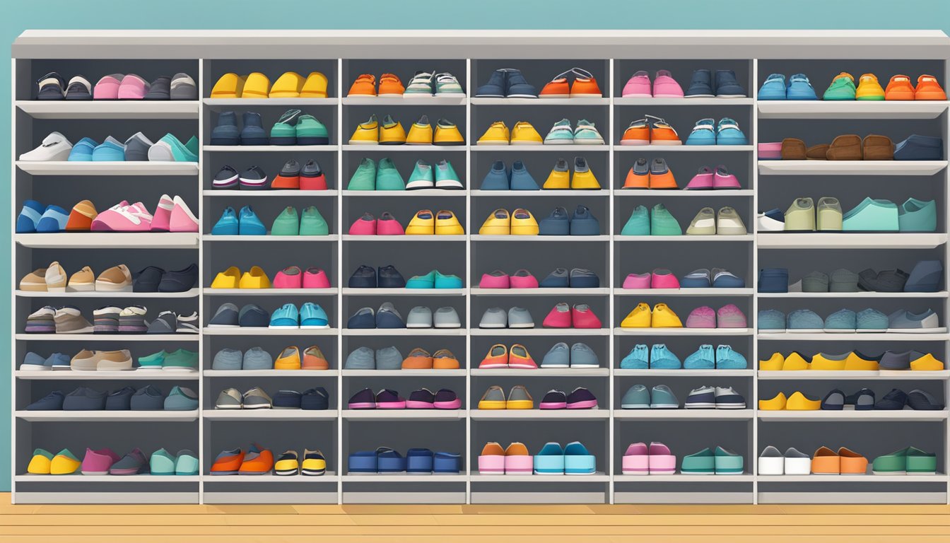 A sleek, modern shoe organizer cabinet with multiple shelves and compartments, neatly storing various pairs of shoes