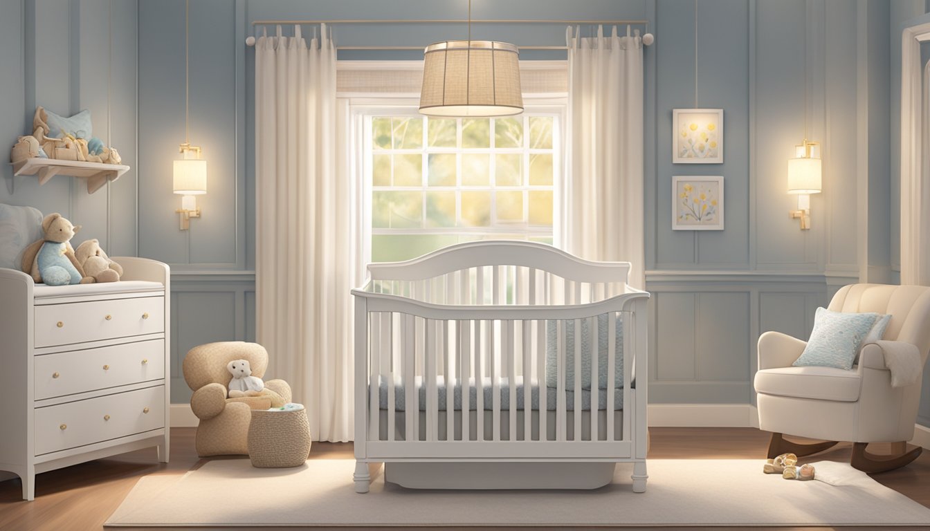A cozy nursery with a pristine crib, soft bedding, and a supportive mattress. A gentle nightlight casts a warm glow, creating a peaceful sleep sanctuary for your baby