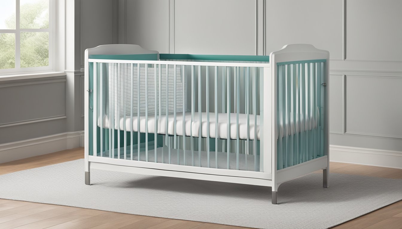 A sturdy crib with a soft, waterproof mattress. Mesh sides for breathability and a snug, secure fit. Safety certifications displayed prominently