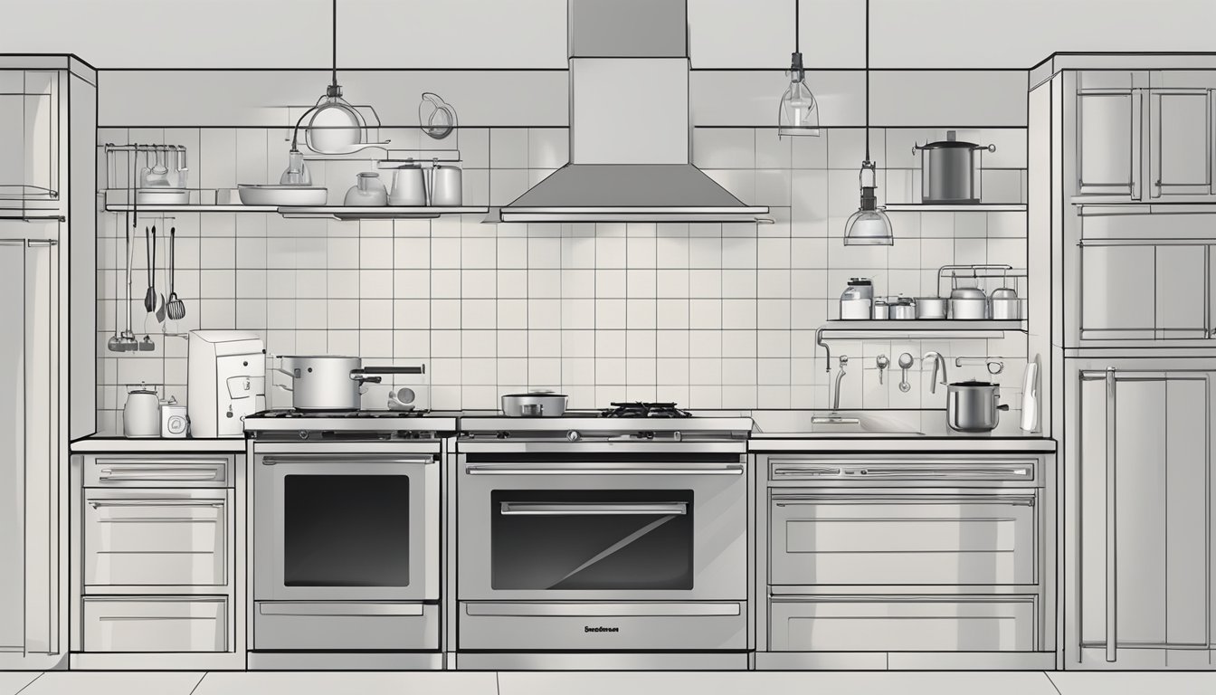 A variety of gas hob sizes, ranging from small to large, displayed in a kitchen setting with clear measurements and labels