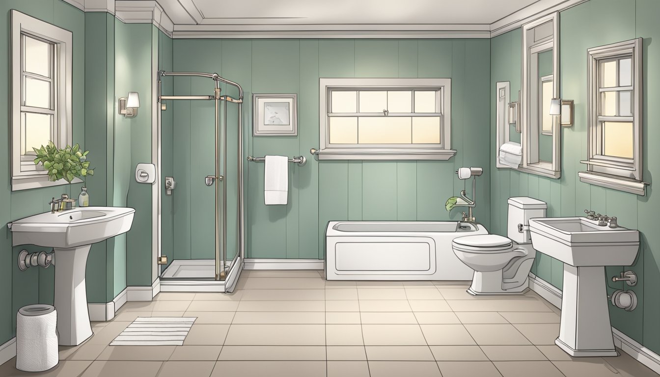 A spacious bathroom with a well-placed toilet, easy-to-reach toilet paper holder, and grab bars for accessibility. Adequate lighting and ventilation are also present