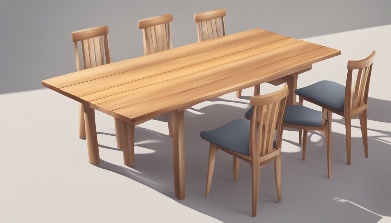 A wooden table with a smooth surface and four sturdy legs