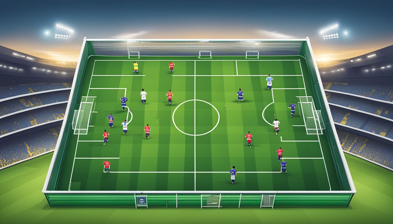 A football field with Premier League team logos arranged in a table format