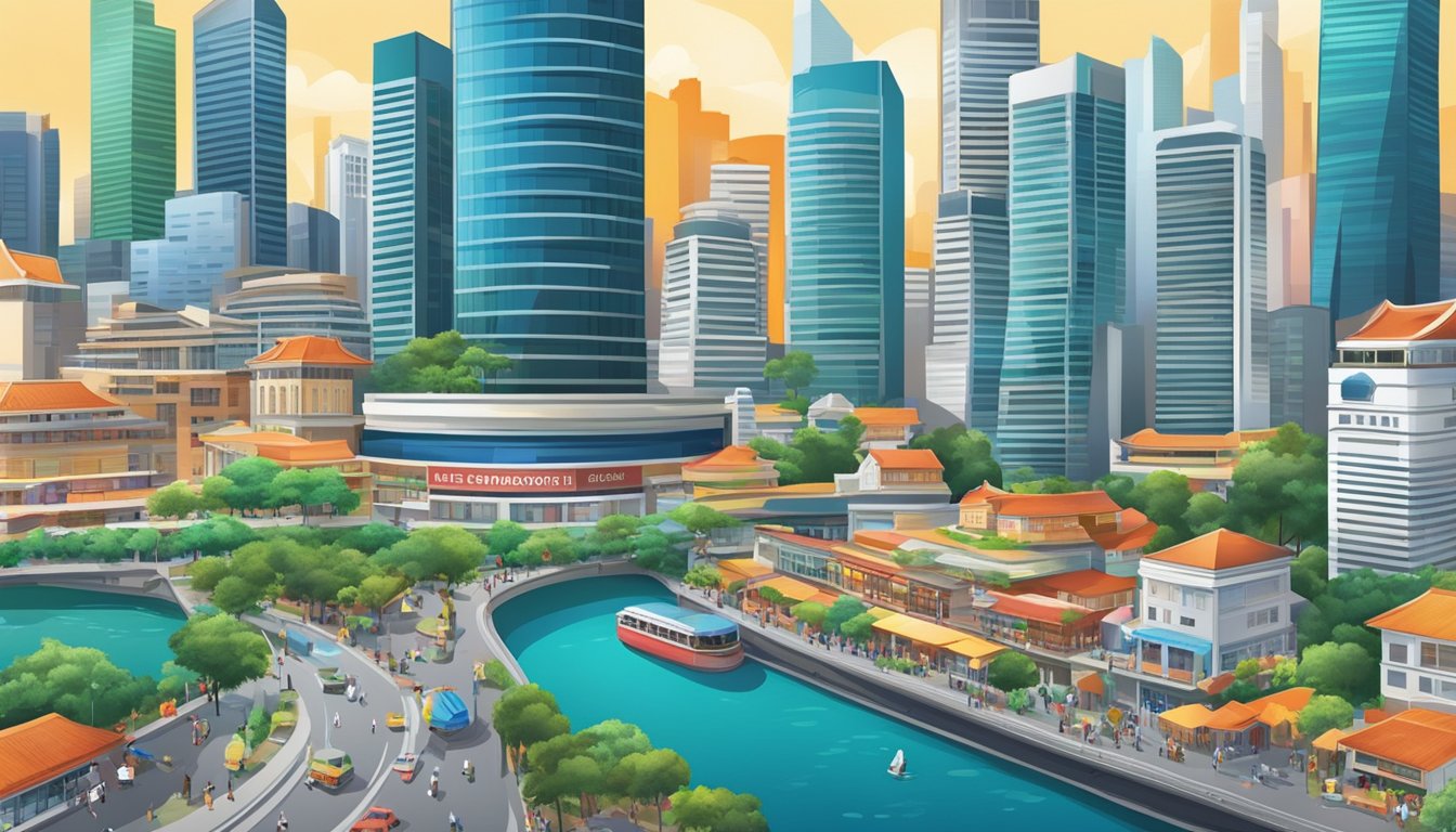 A bustling cityscape with skyscrapers, bustling streets, and diverse neighborhoods, showcasing the vibrant and dynamic economy of Singapore