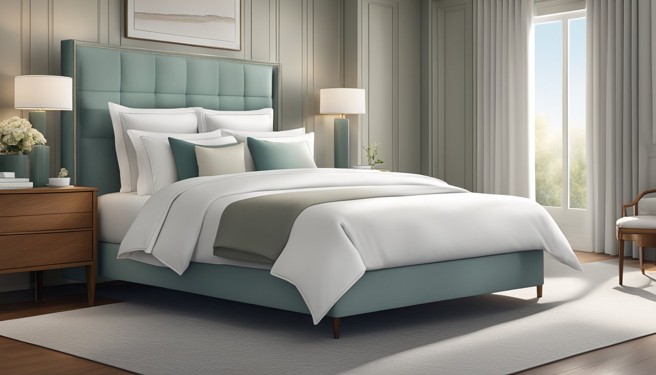 A neatly made hotel bed with a plush mattress and crisp white linens