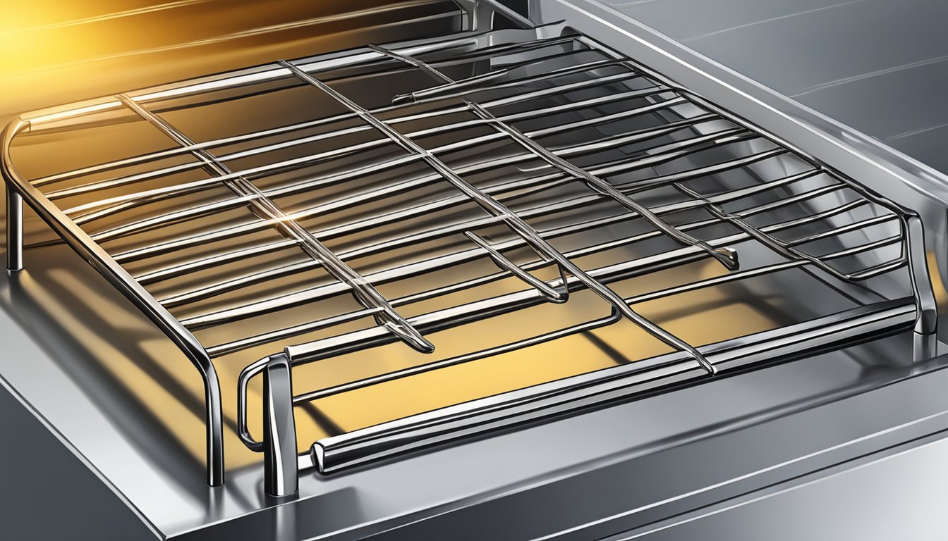 Aluminum foil lines the oven rack, reflecting the warm glow from the heating element