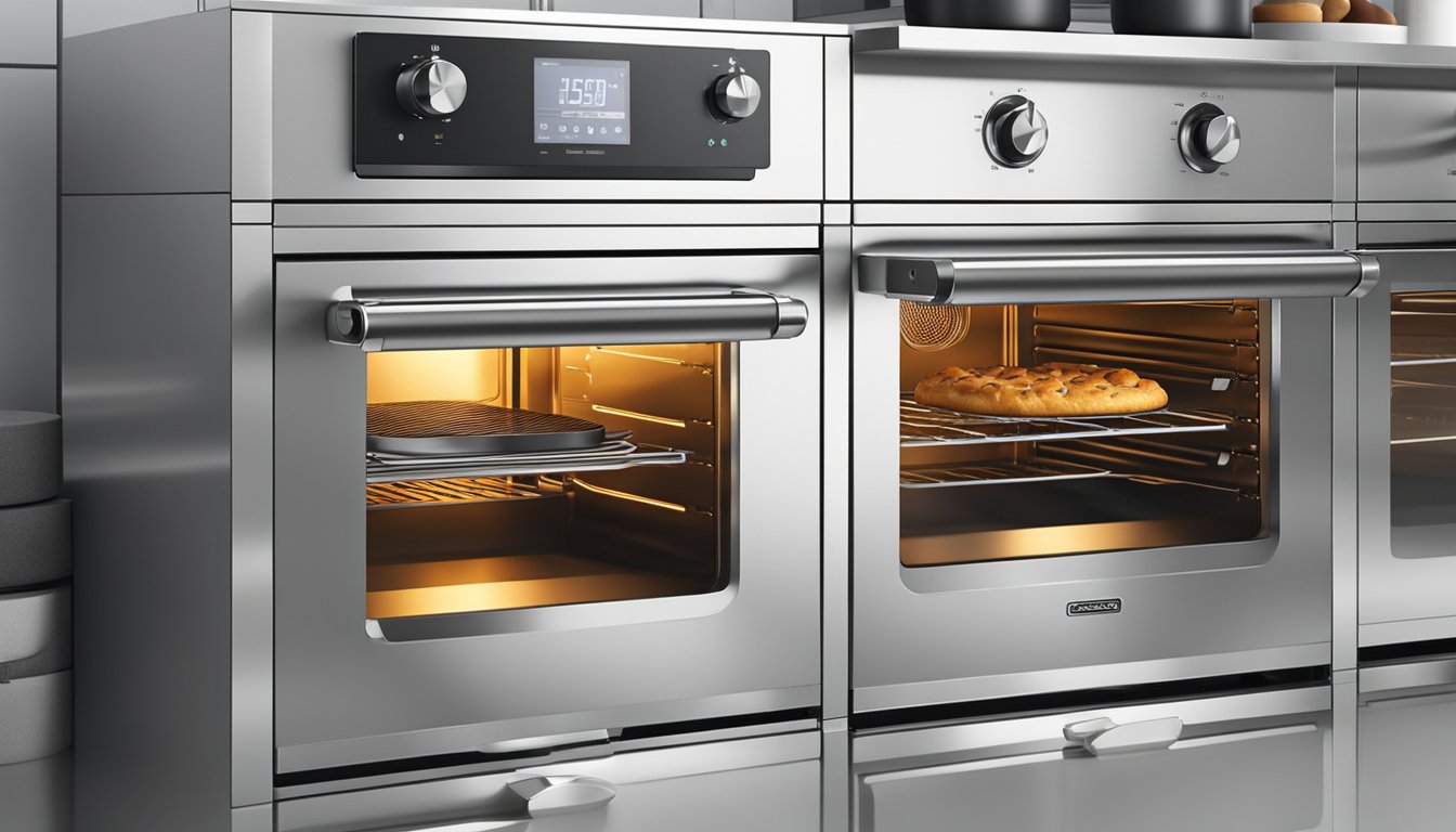 A multi-purpose oven with various cooking capabilities, including baking, roasting, and grilling, sits in a modern kitchen, ready to be used for versatile culinary creations
