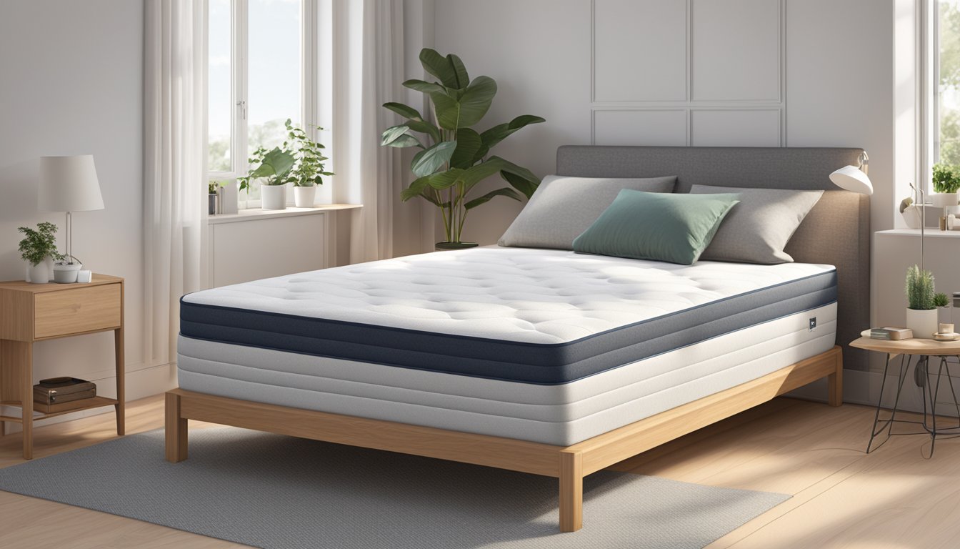 A super single mattress, measuring 107 cm in width and 190 cm in length, sits in a clean, well-lit room