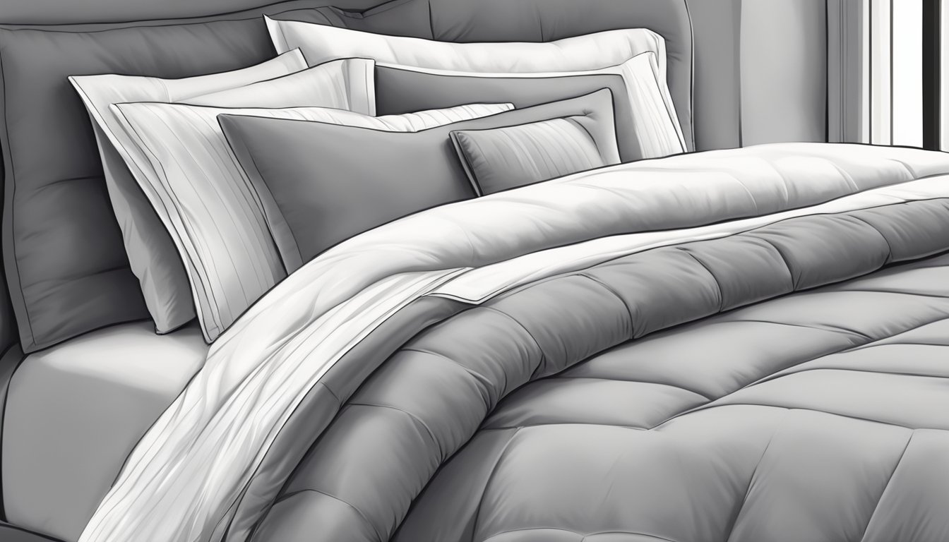 A duvet and comforter lay side by side on a neatly made bed, showcasing their differences in size, thickness, and texture