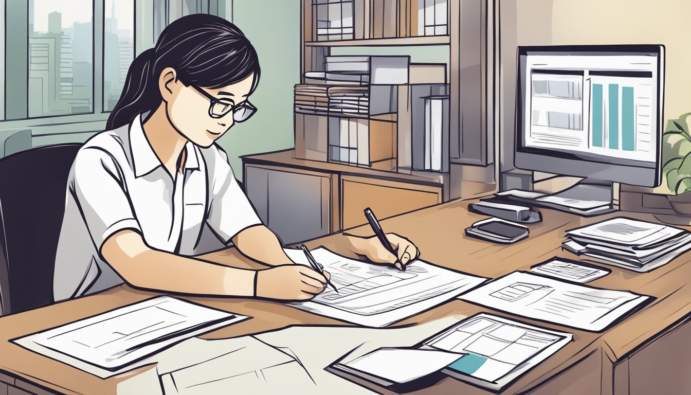 A person fills out forms and submits documents for a DBS Home Equity Income Loan in Singapore