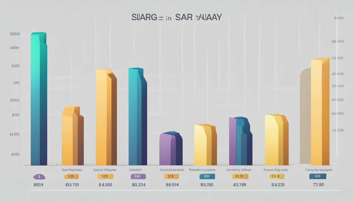 A bar graph showing the average salary in Singapore, with the highest point representing the peak salary and the lowest point representing the lowest salary