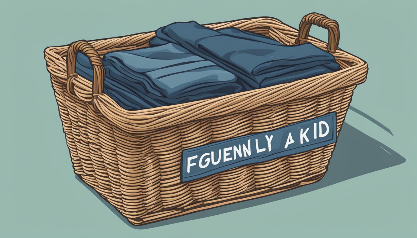 A wicker basket labeled "Frequently Asked Questions" holds neatly folded clothes