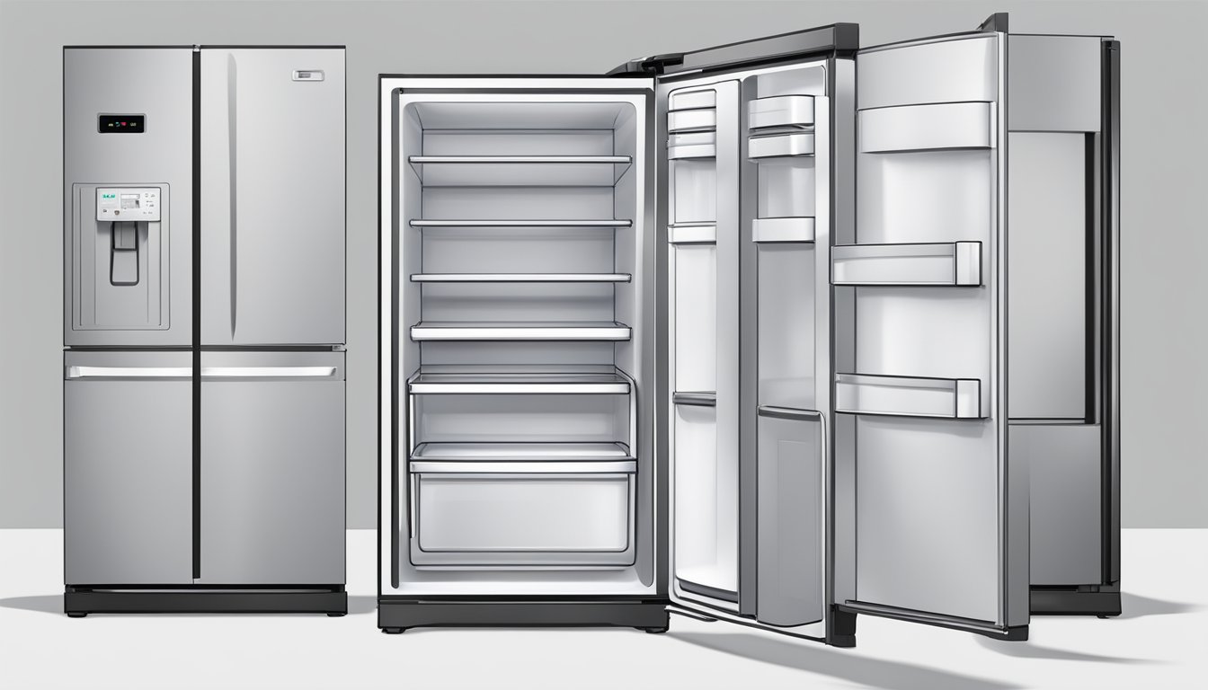 A 2-door fridge, measuring dimensions, with FAQ section visible
