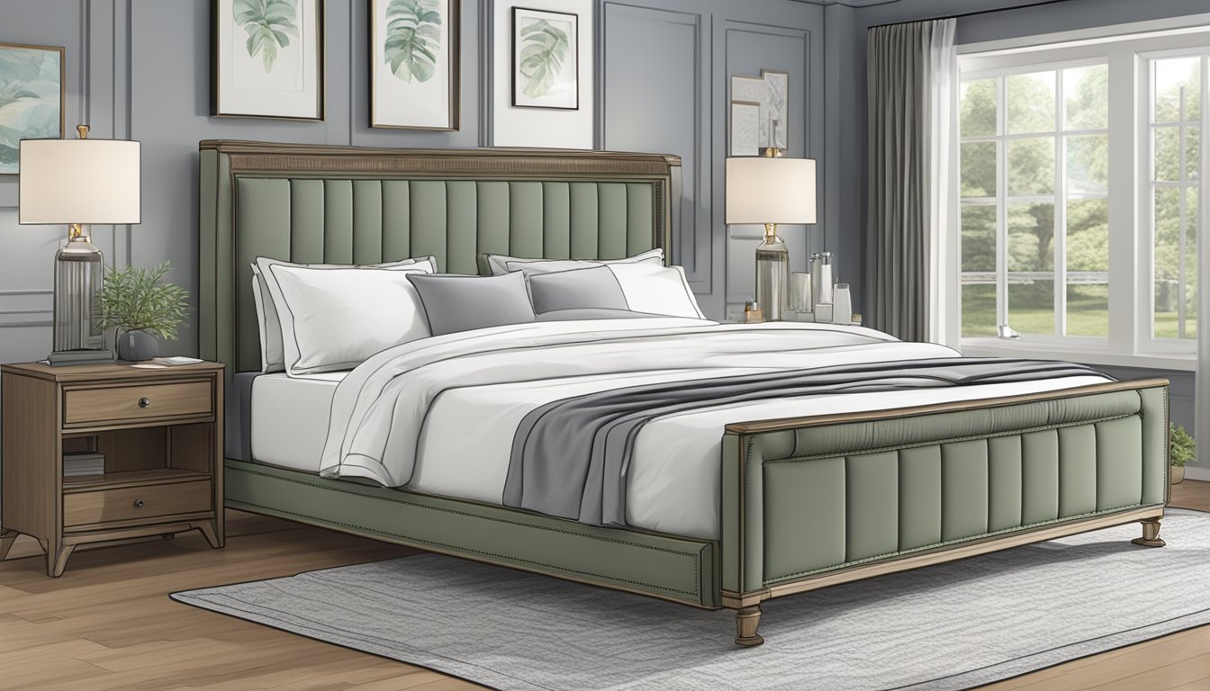 A large bed with dimensions of 76 inches by 80 inches, labeled "Frequently Asked Questions king size dimensions" in bold lettering