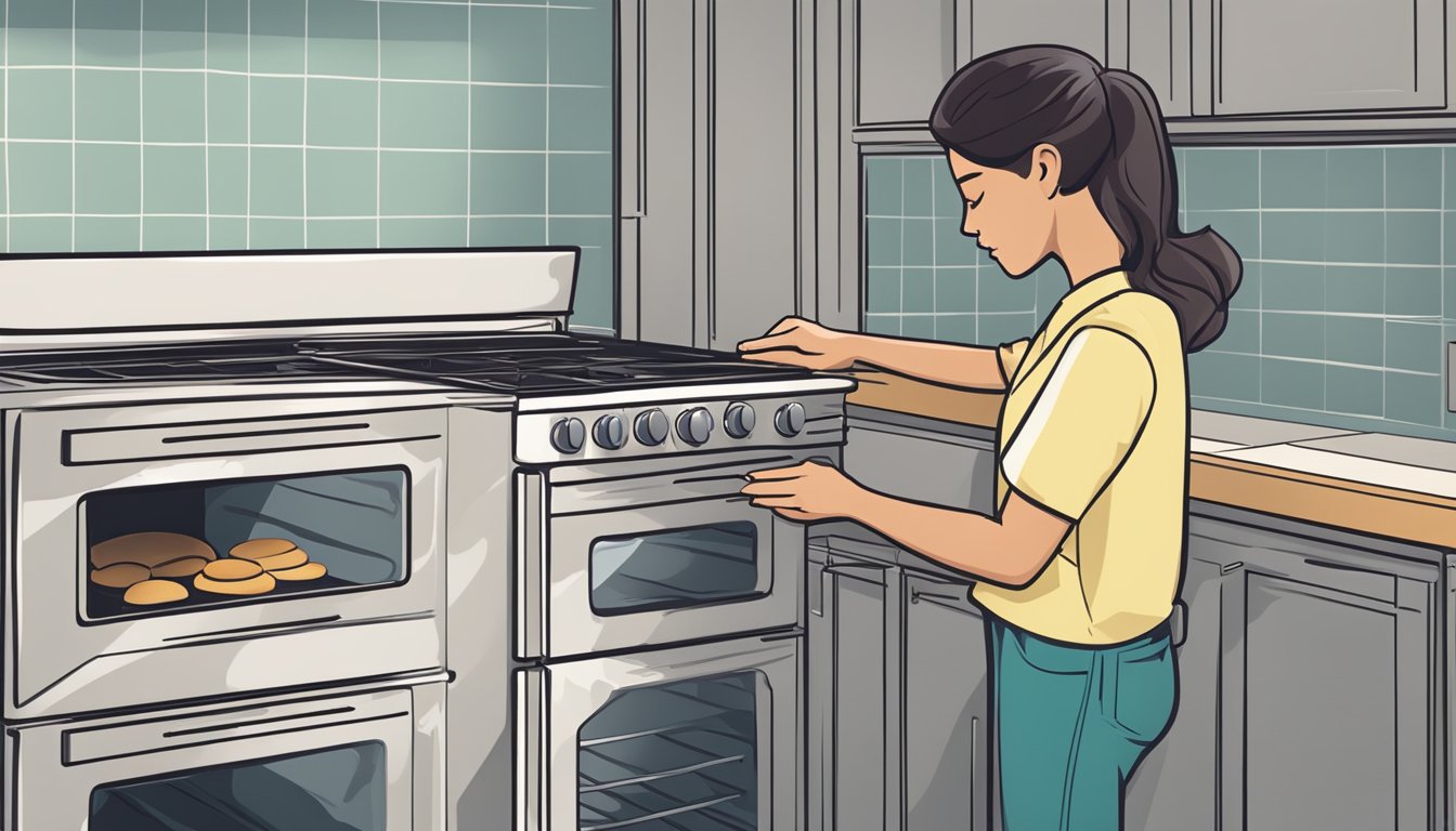 A person carefully selects an oven, comparing features and sizes, with a focus on baking capabilities
