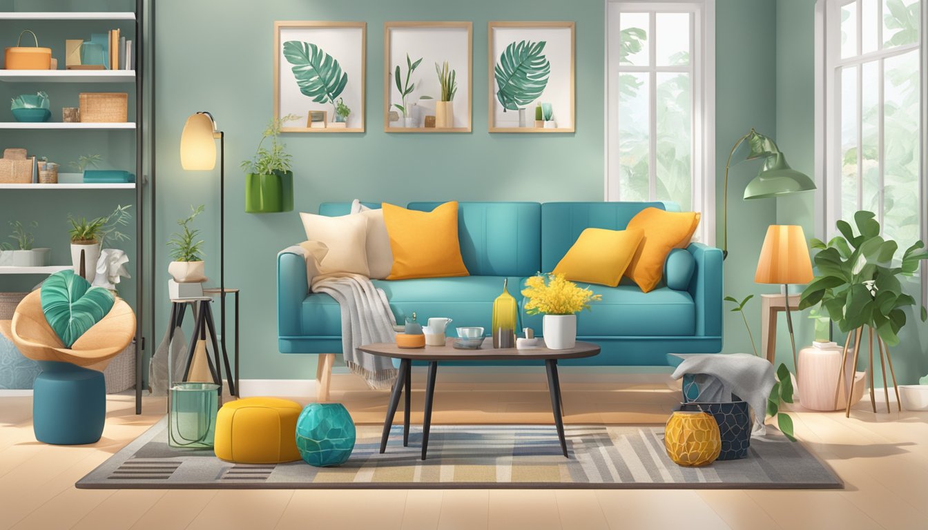 A colorful display of various home decor items with a prominent "Frequently Asked Questions m2 decor" sign