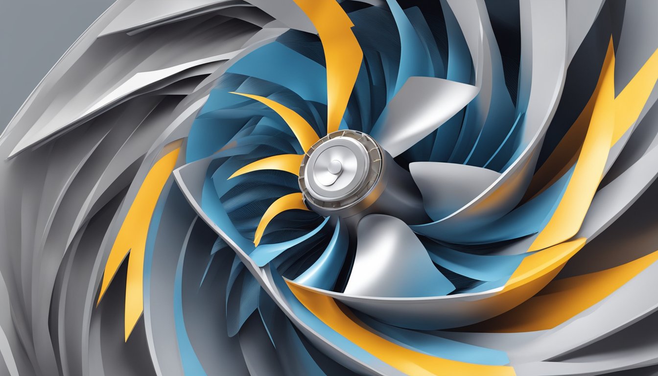 A jet turbine fan spins rapidly, its blades slicing through the air with a powerful force