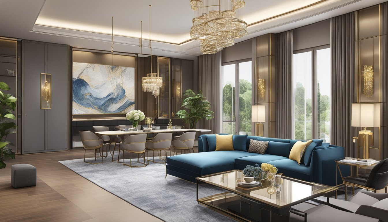 A lavish Singapore interior: Modern furniture, sleek lines, and opulent materials create a sophisticated and luxurious ambiance
