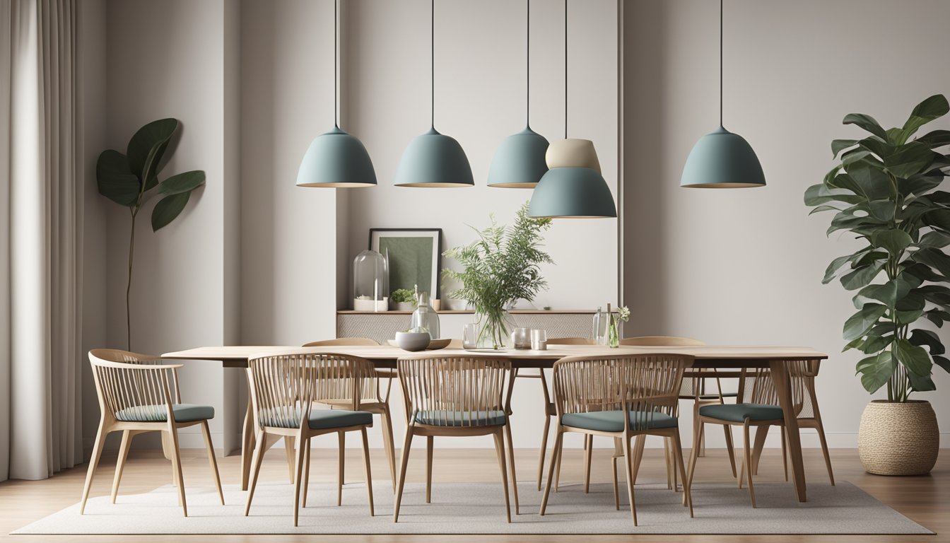 A group of lightweight dining chairs arranged in a modern setting with a table and minimal decor