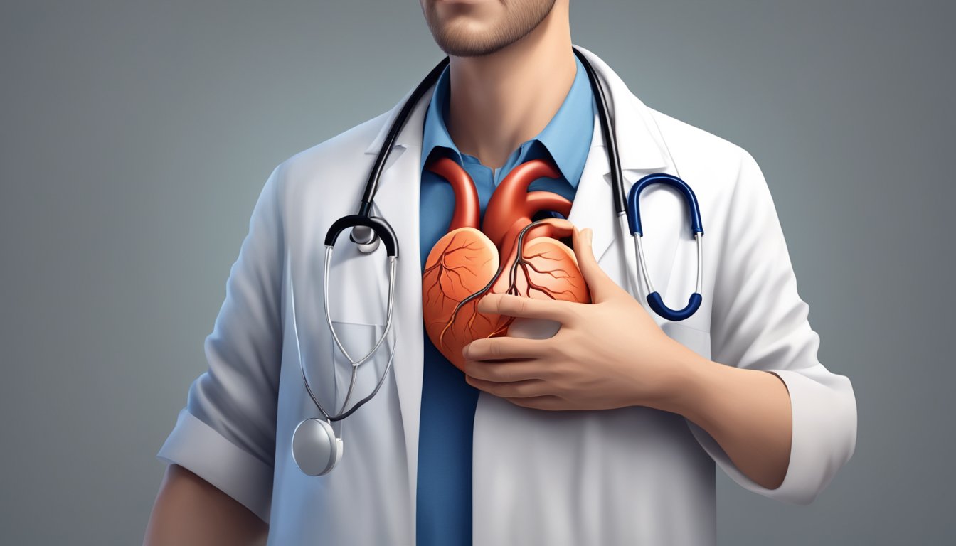 The heart races, blood vessels constrict, and sweat forms on the brow. A doctor holds a stethoscope to a patient's chest, analyzing the rapid thumping sound