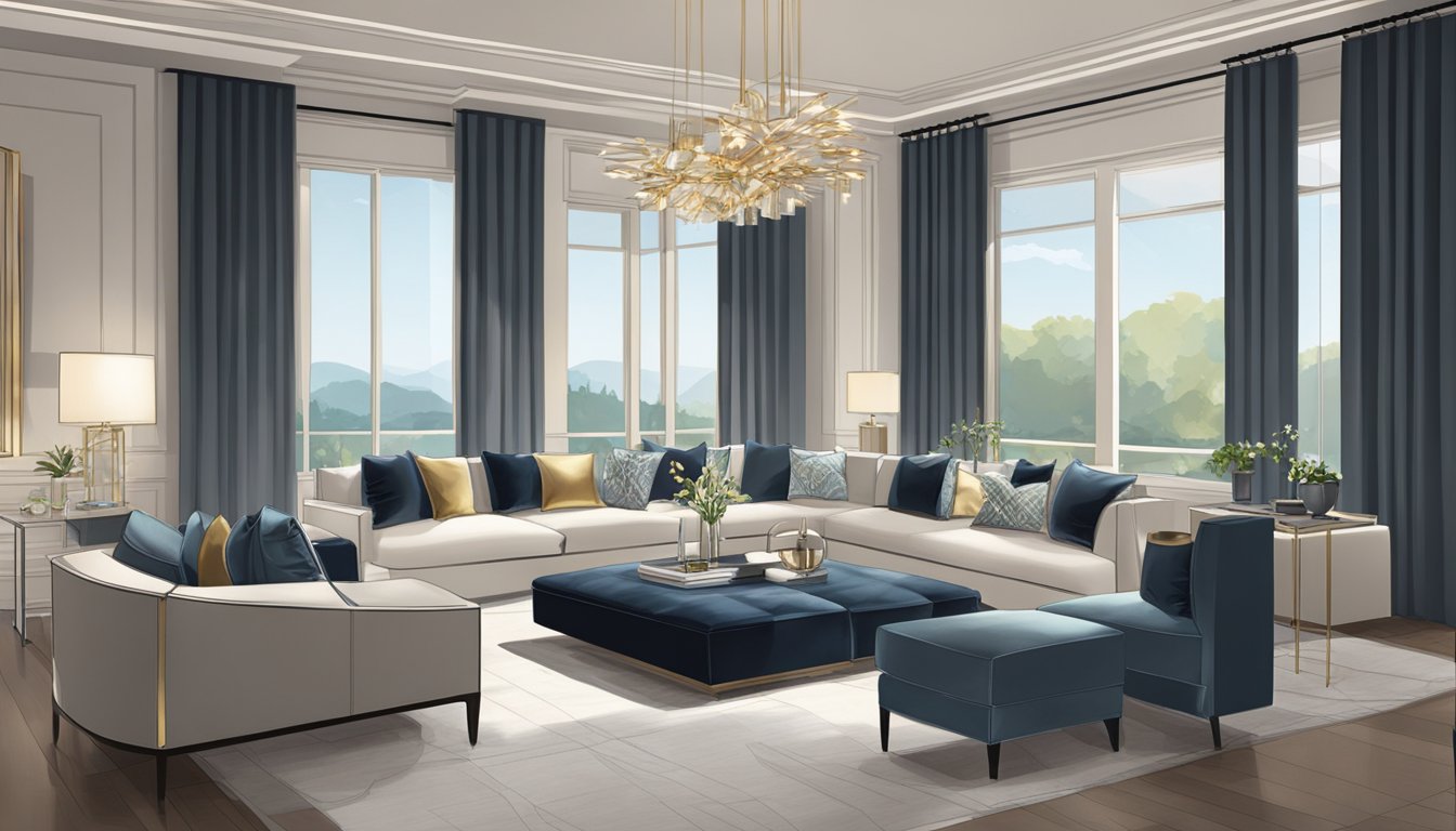 A sleek, modern interior with plush furnishings, elegant lighting, and sophisticated decor. A sense of luxury and refinement is evident throughout the space