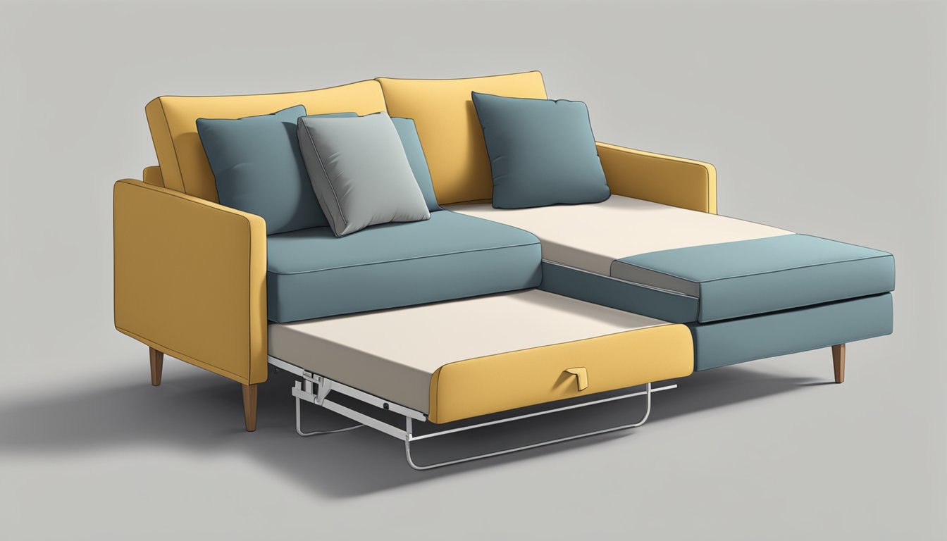 A queen size sofa bed unfolds to reveal a comfortable sleeping space, while the versatile design seamlessly transitions from seating to sleeping