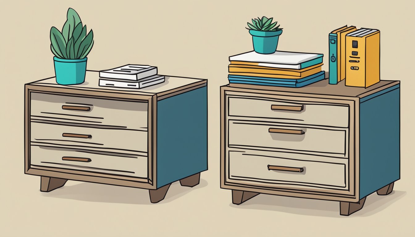 Two bedside drawers labeled "Frequently Asked Questions" with neatly organized contents