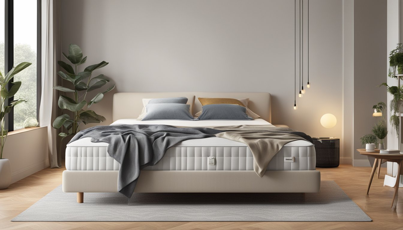 A king single mattress, 107cm wide and 203cm long, sits in a spacious bedroom. The mattress is adorned with soft, inviting bedding, and the room is bathed in warm, natural light
