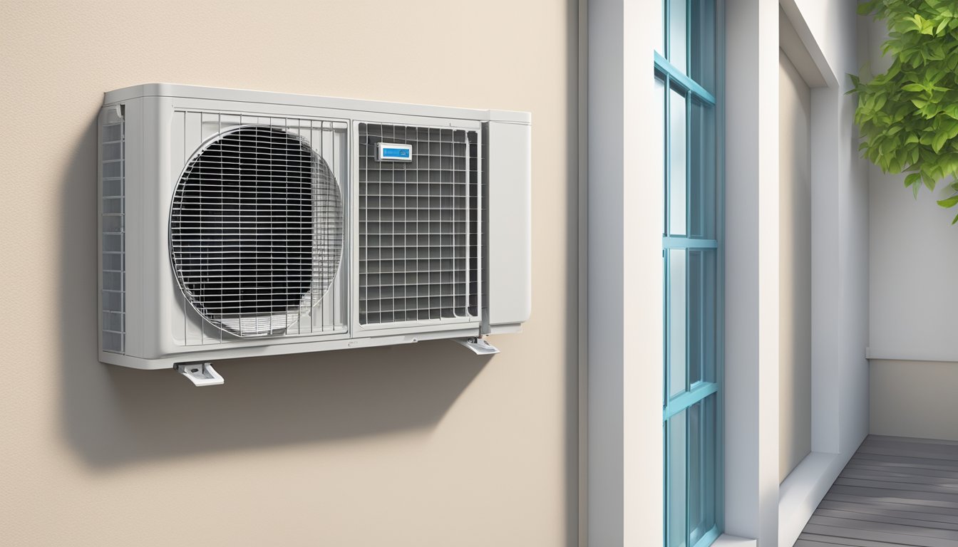 A Daikin 12000 BTU air conditioner is mounted on a wall, with its vents open and cool air flowing out