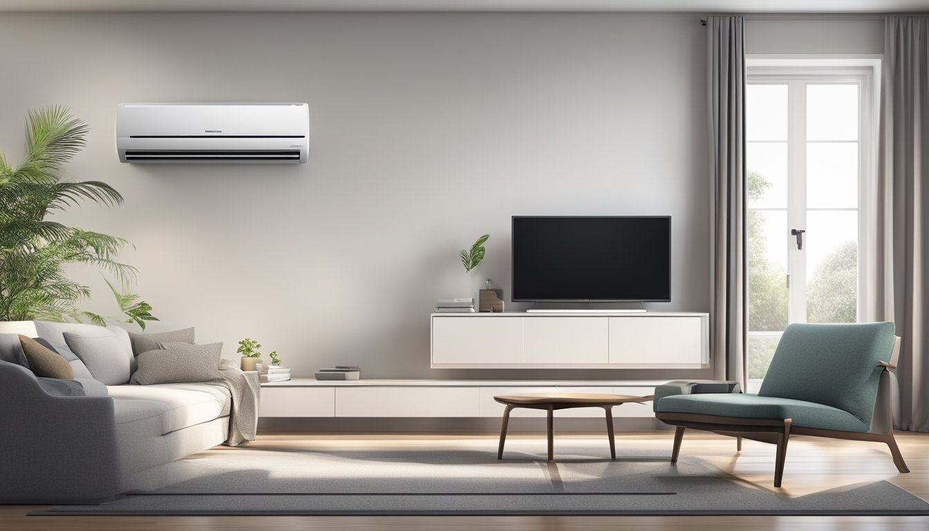 A sleek, modern Panasonic air conditioner with advanced features, including a digital display, remote control, and energy-saving technology