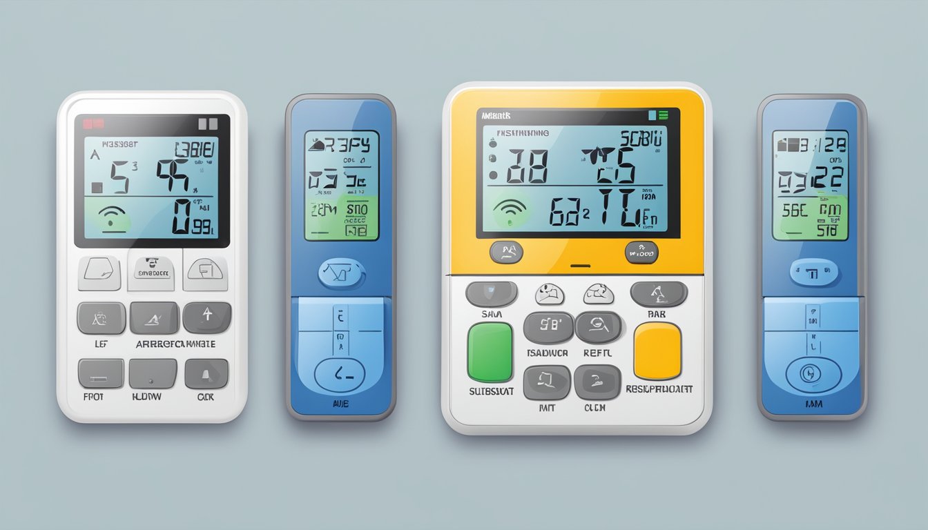 The Mitsubishi aircon remote control displays various symbols for different functions