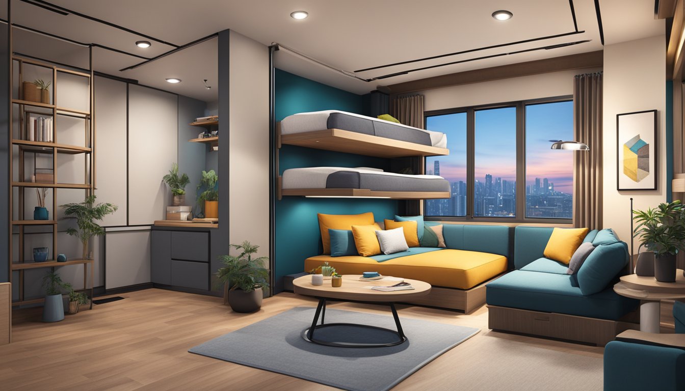 A sofa bunk bed in a cozy Singapore apartment, with soft cushions and a sleek, modern design