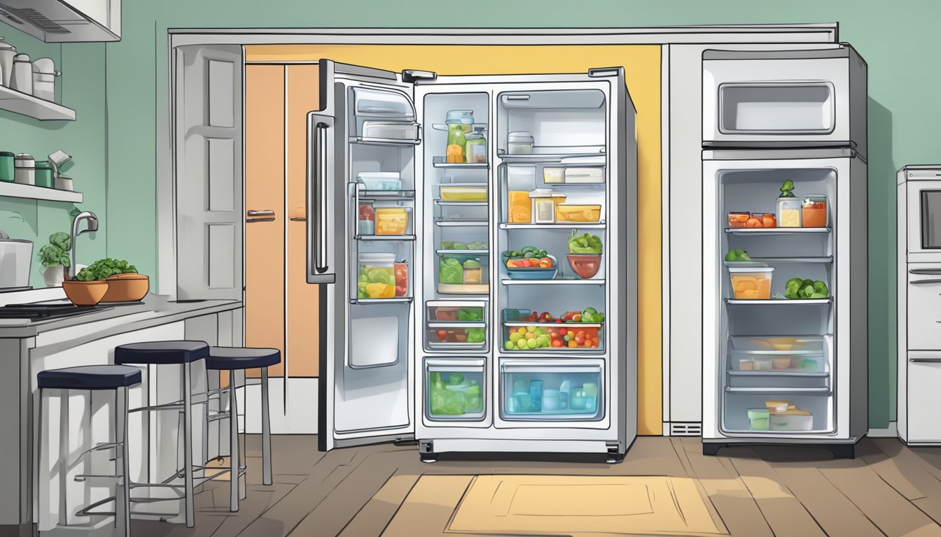 A fridge with "Frequently Asked Questions" label, surrounded by various sizes of fridges, set in a Singaporean kitchen