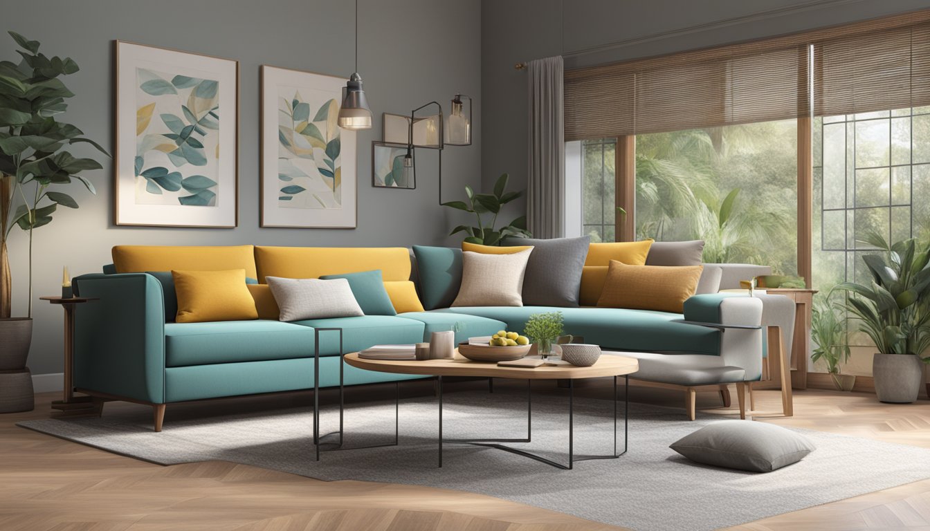 A modern sofa and a traditional couch sit side by side in a living room, showcasing their different designs and functionalities