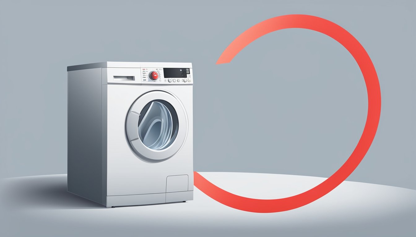 A red circle with a diagonal line across it, representing a washing machine symbol