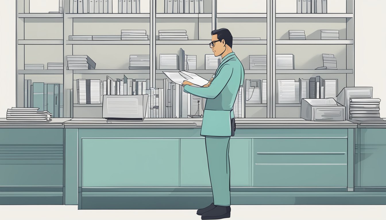 A cardiologist reviews patient files in a clinical setting