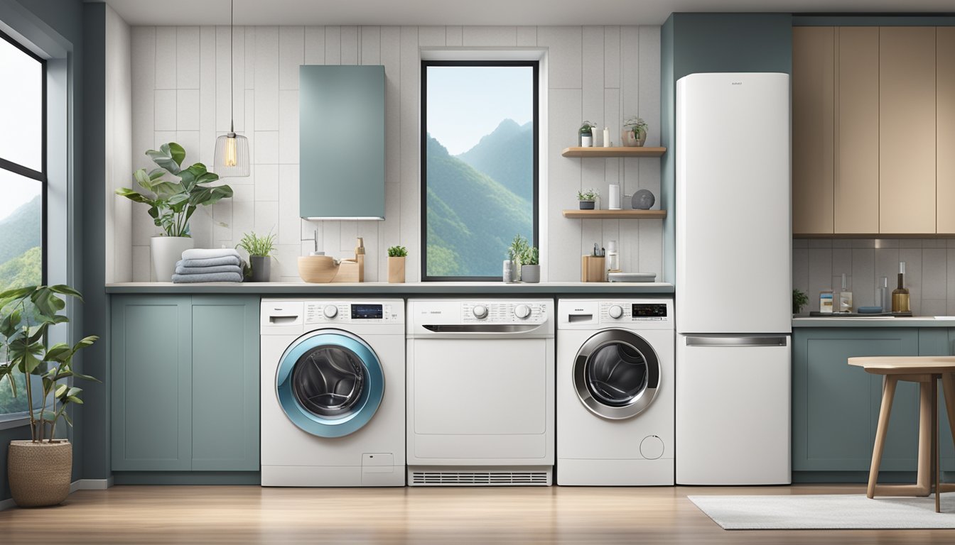 Various top washing machine brands and models displayed in a modern Singaporean home