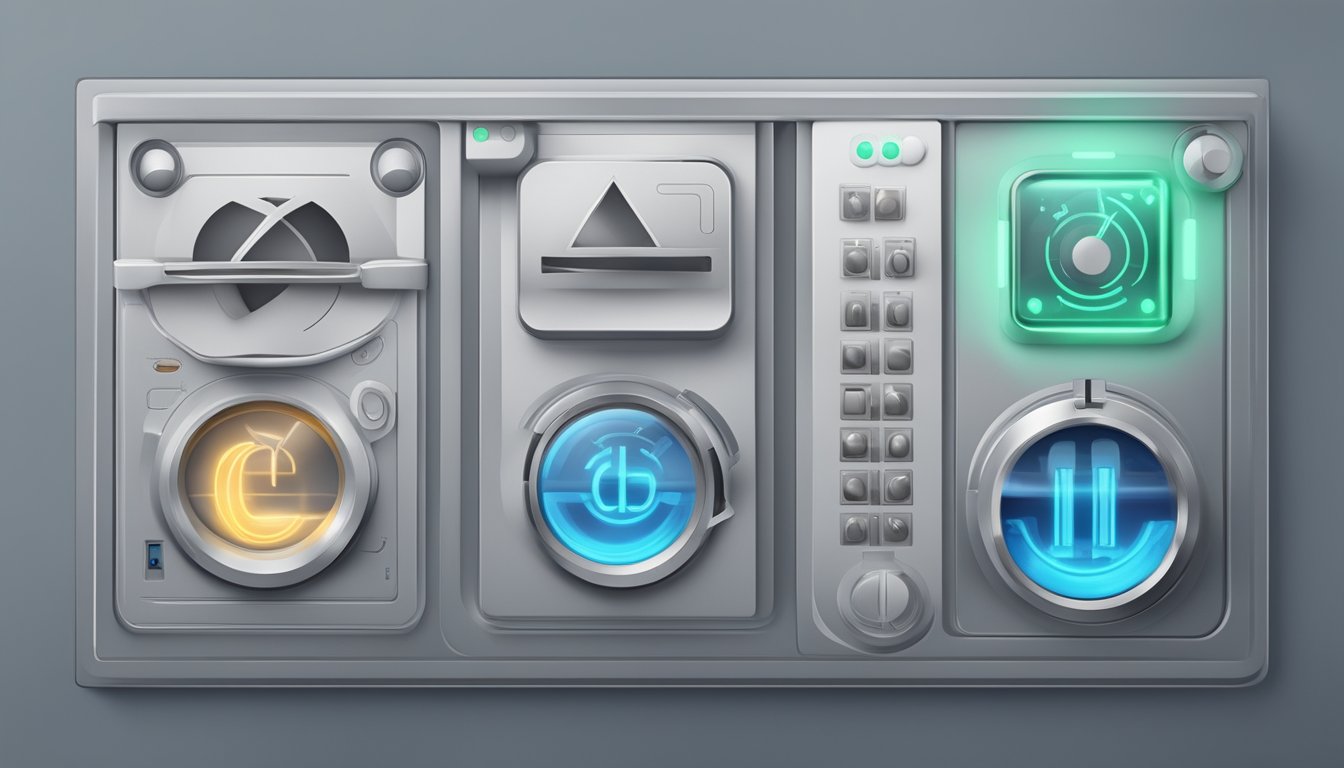 A close-up of various dryer symbols illuminated on a control panel