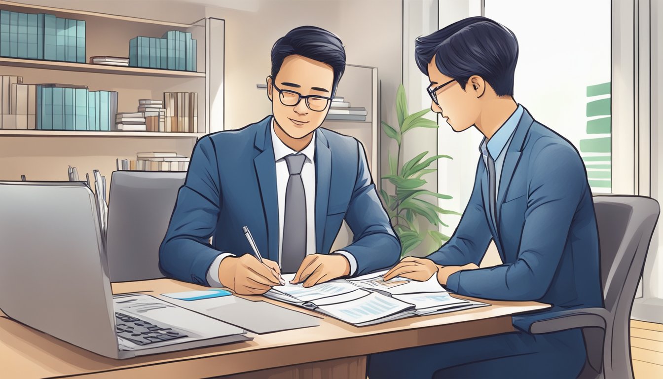 A banker assists a client with a Standard Chartered home loan repricing in Singapore, providing professional advice and guidance